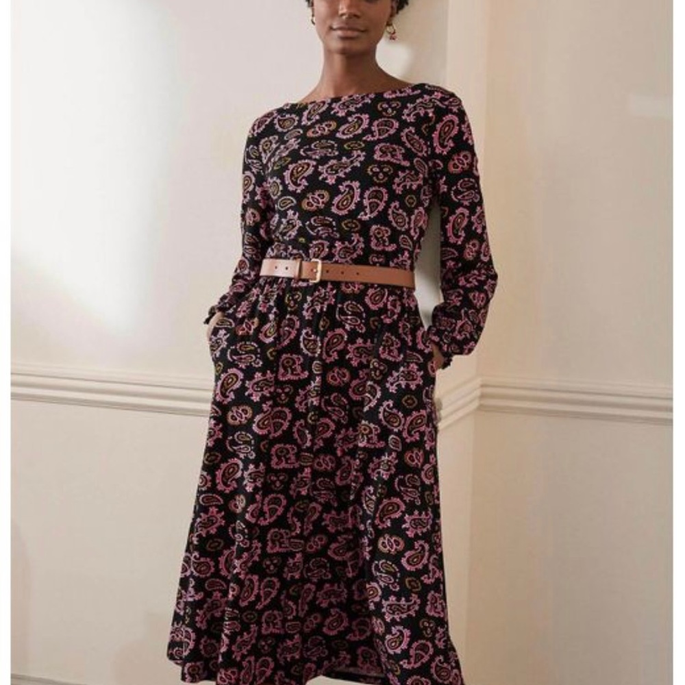 NWT Boden Evelyn black pink paisley midi dress